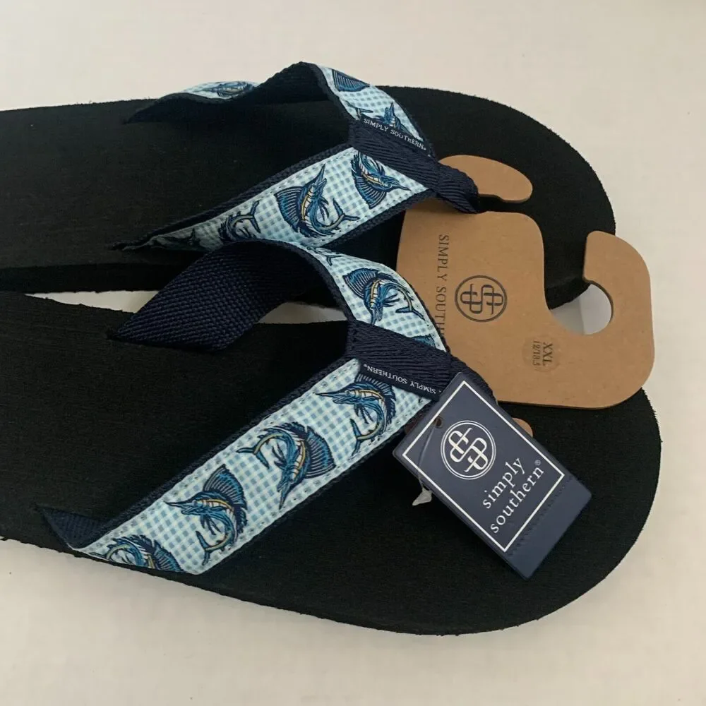 Simply Southern Men's Size 2XL 12/13.5 Marlin Print Flip Flops Thong Sandals New